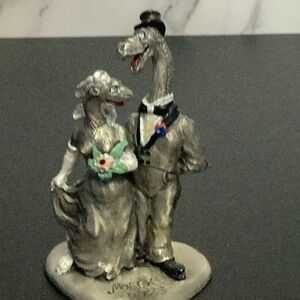 Vintage PewterDinosaur Couple Figurine Wedding Cake Topper - Home Party Supplies